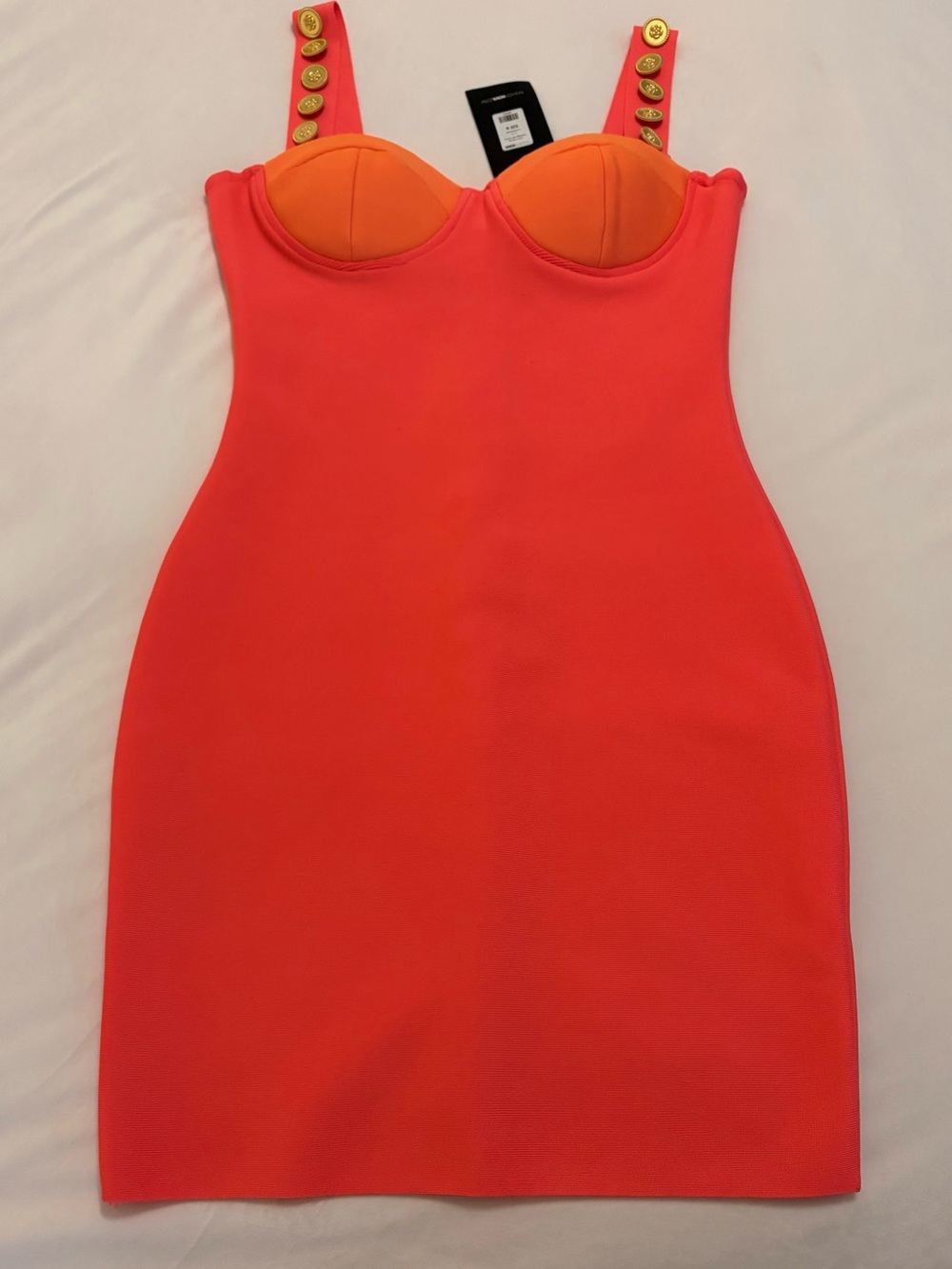 Fashion Nova Out In Venice Bandage Mini Dress NWT Size M Neon Pink Orange Gold B
